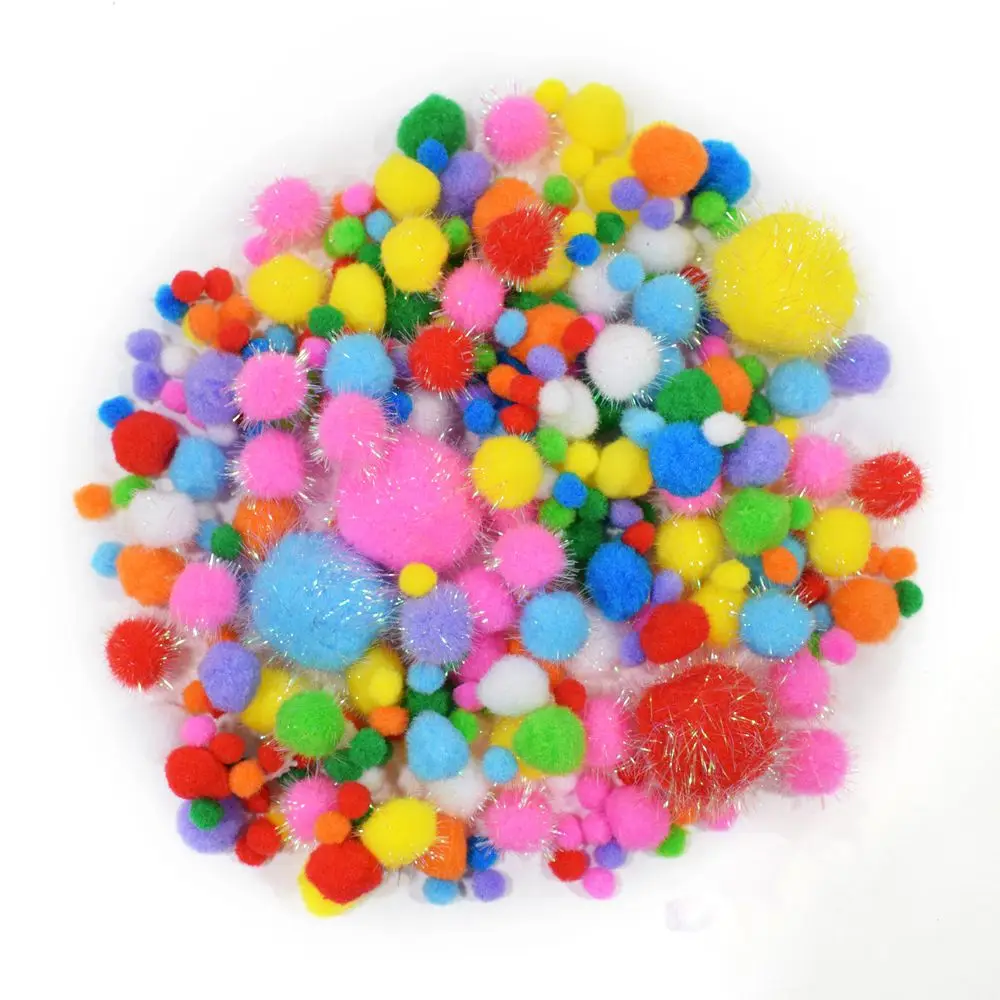 Glitter pom poms mixed color in assorted size for art craft