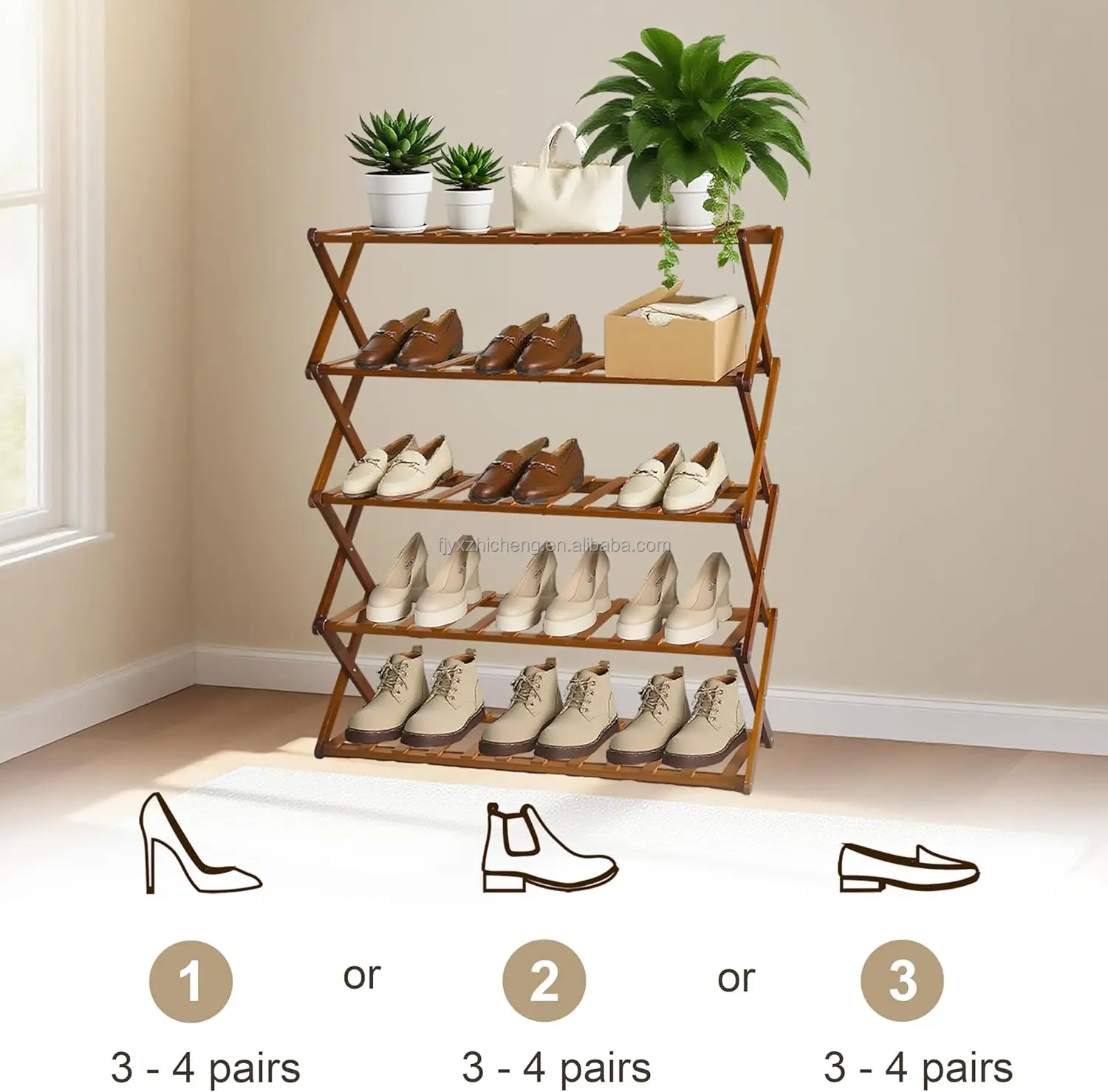 product bamboo foldable shoe rack 5 tier shoe storage organizer  folding shoe shelf for entryway bathroom  living room-2