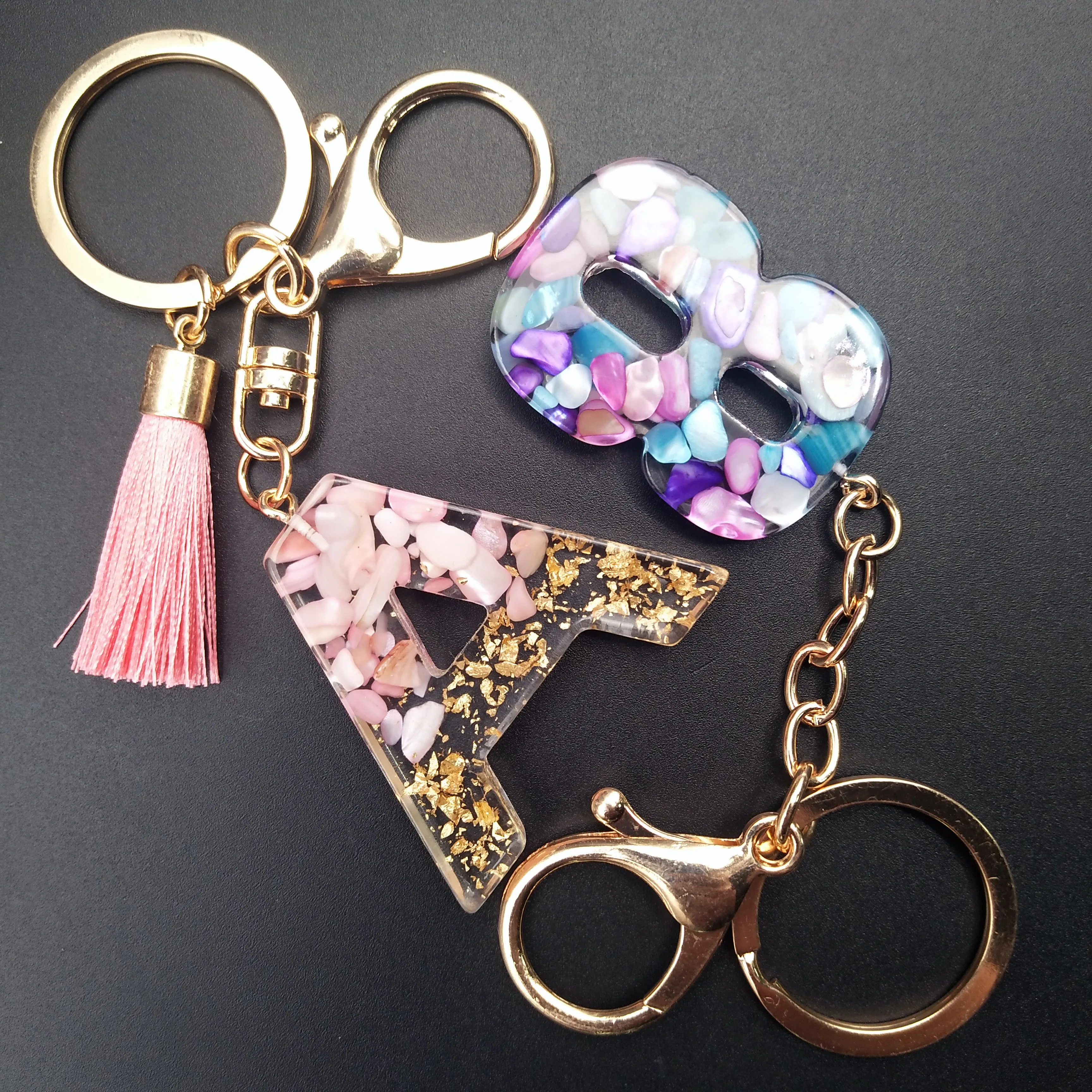 Glossy Personalized Resin Letter Keychain and Lipgloss Bundle