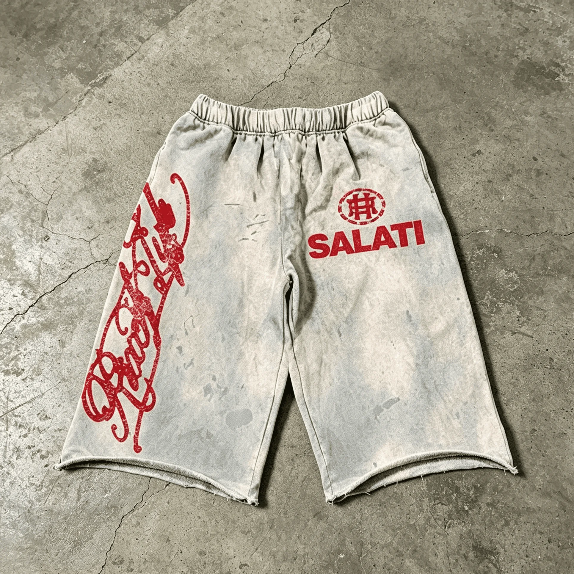 Custom Vintage Wash Graffiti Print Sweat Shorts Heavyweight French Terry Elastic Waist Streetwear Casual Basketball Shorts gallery 3