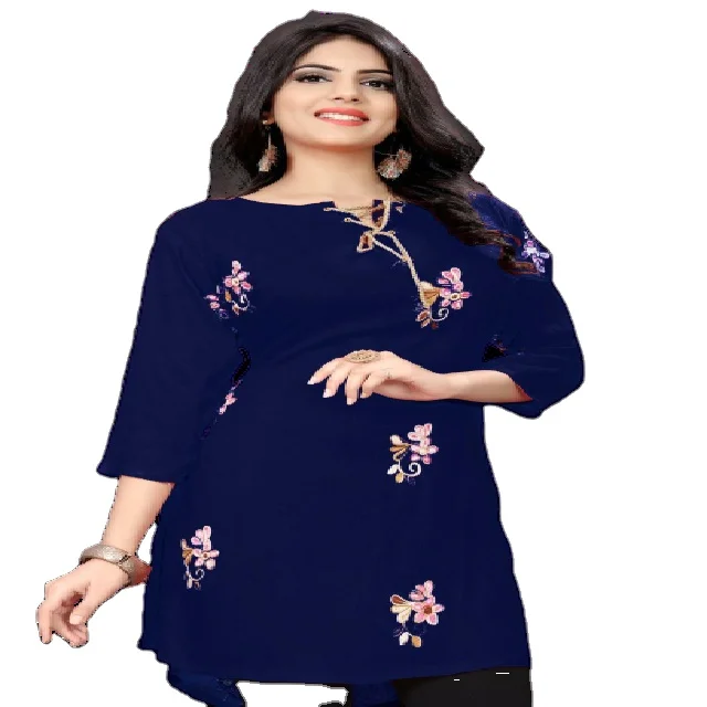 Trendy Mini Kurti Tops For Females Buy Girls Dance Crop Tops Fancy Tops Trendy Kurta Tops Washable Breathable Rayon Material Tops Latest Designer Kurtis For Girls Straight Cut Embroidered Three Quarter Sleeves