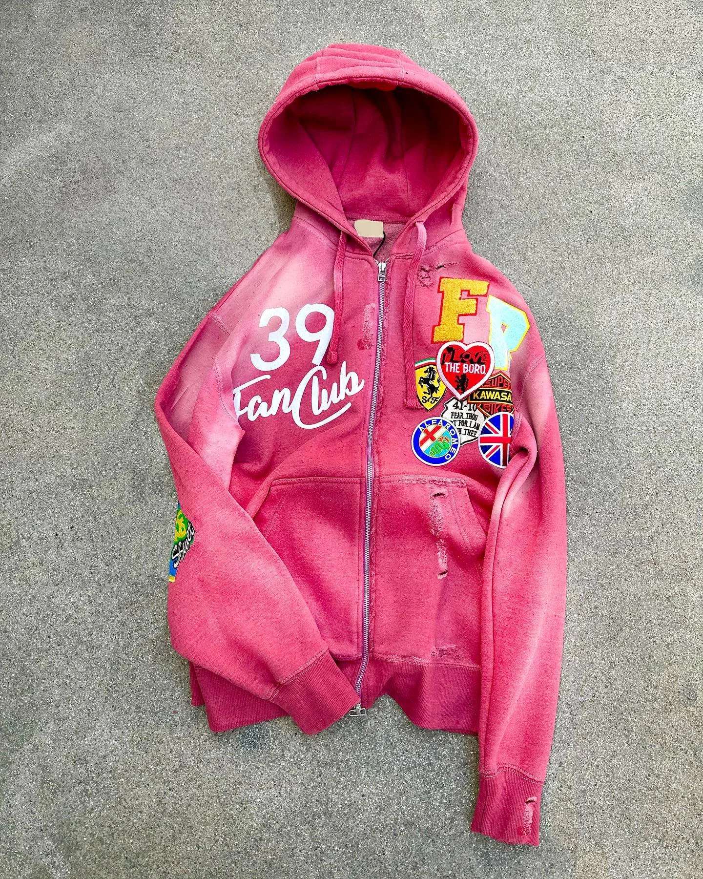 Custom Heavyweight 100% Cotton Sun Faded Acid Wash Patch Applique Embroidered Cropped Print Hoodie for Men gallery 4
