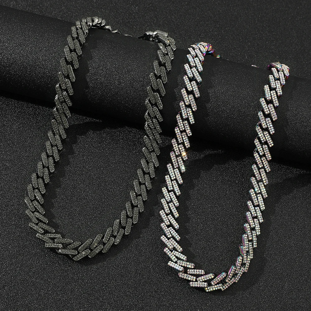 12mm Diamond Prong Cuban Chain White Gold