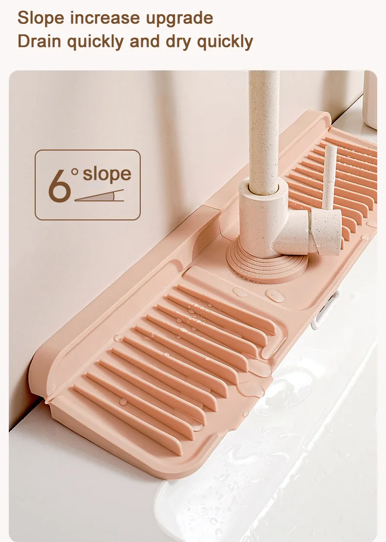 Kitchen Silicone Pad Splash - Proof Wave-patterned Pad Faucet Countertop with Drip-proof Base
