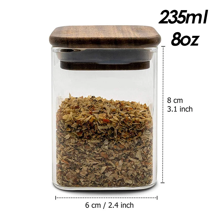 Set of 6 Spice Jars With Wooden Lids 150ml Mini Glass Storage Jars