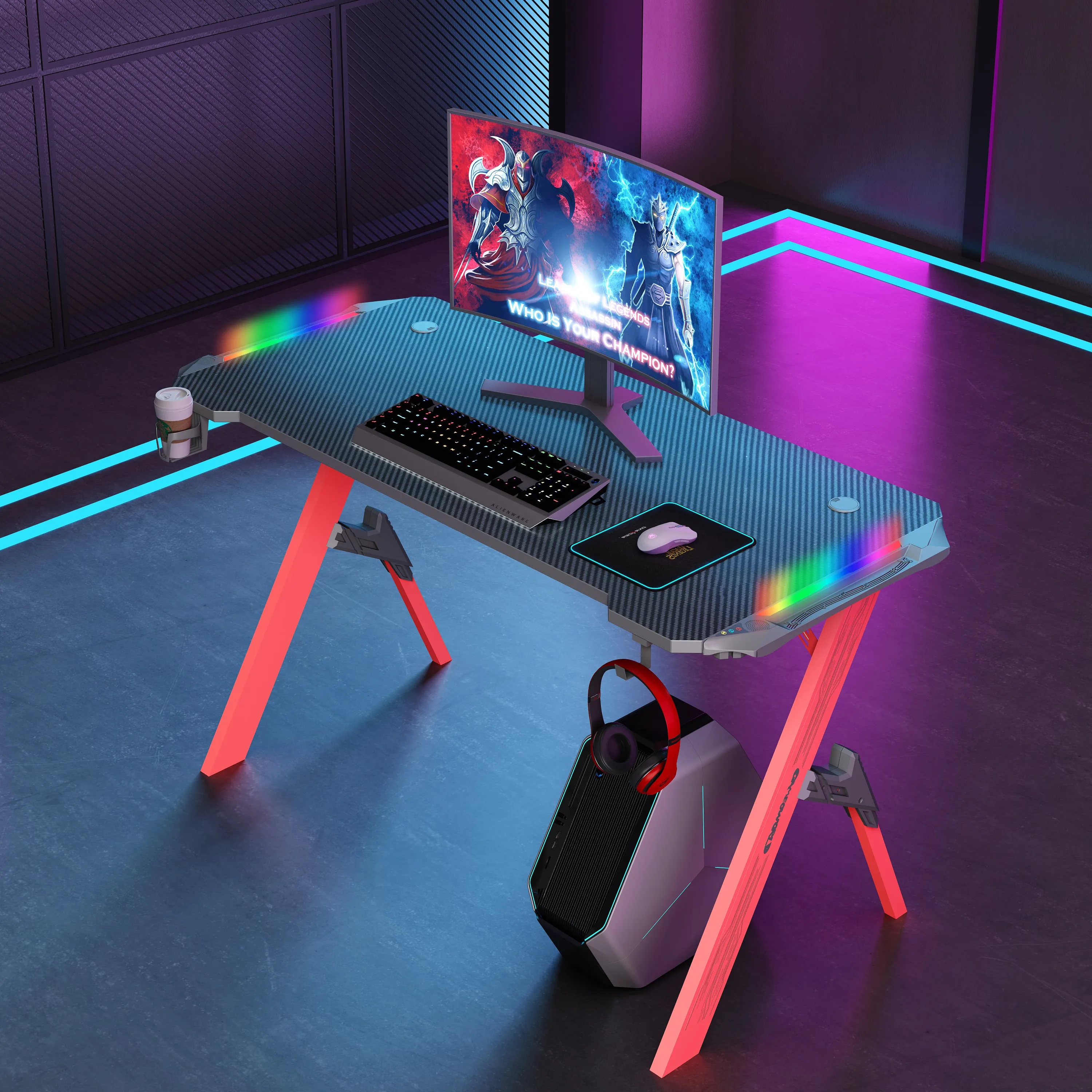 Yizhuo Newest Upgrade Cheap Gaming Table Home Office Furniture PC Gaming Desk Game Table Gaming Gamer Desk With RGB LED