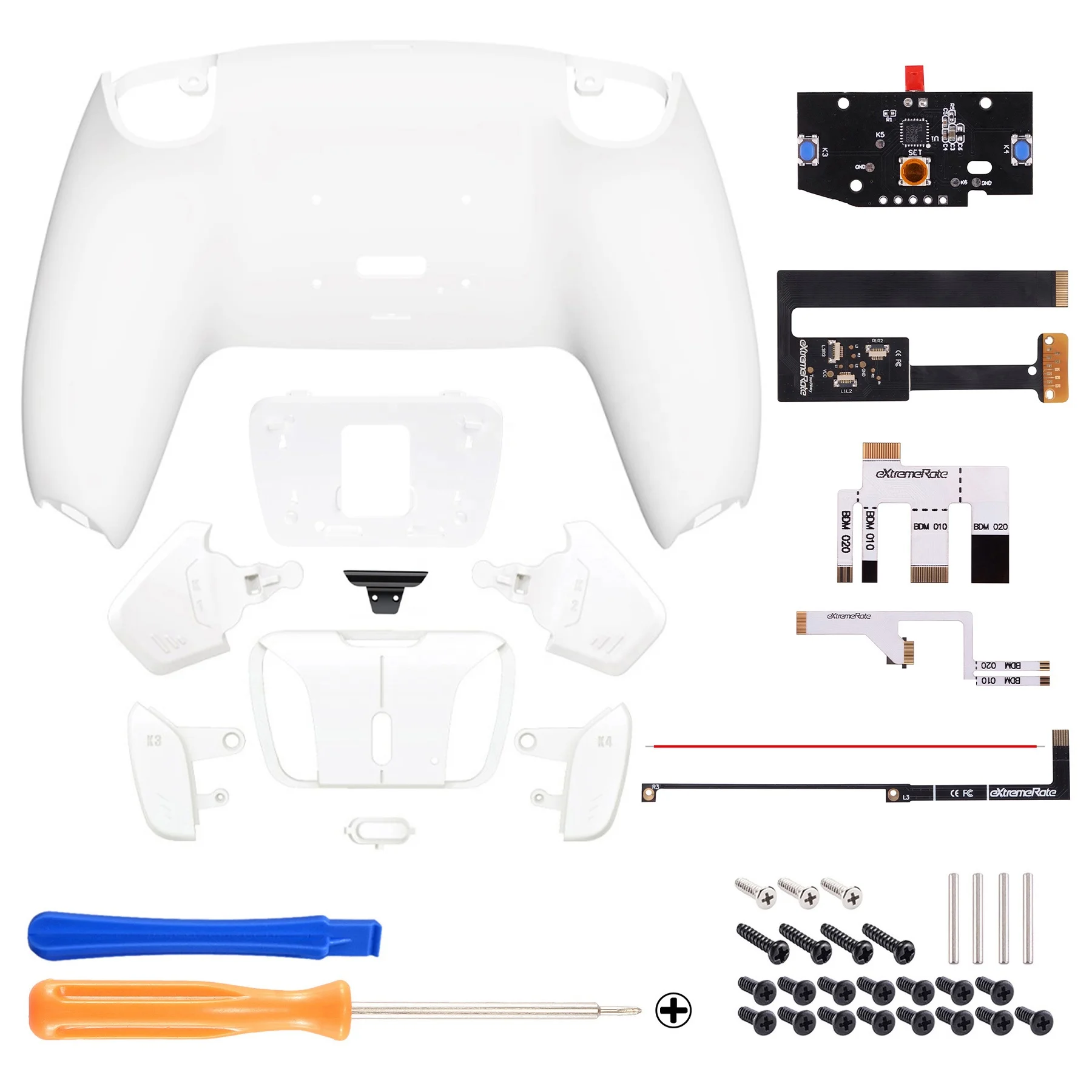 White-Silver Real Metal Buttons (RMB) Version RISE4 Remap Kit for PS5 Controller BDM-010/020 -YPFJ7008