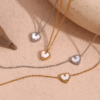 Romantic French Style Shell Heart Necklace 18k Gold Plated Pendant Necklace Tarnish Free Stainless Steel Jewelry