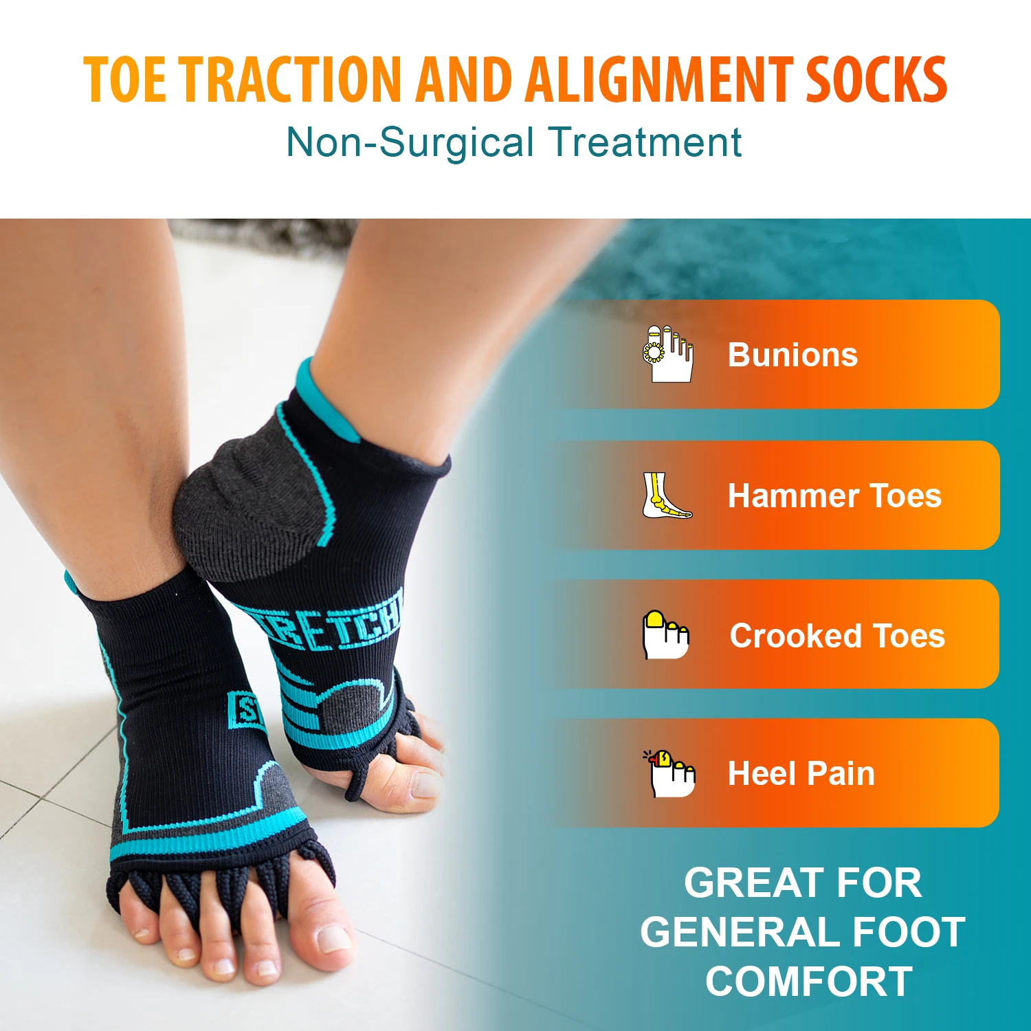 Pmt Toe Separator Socks Stretch Toe Spacer Foot Alignment Sock For