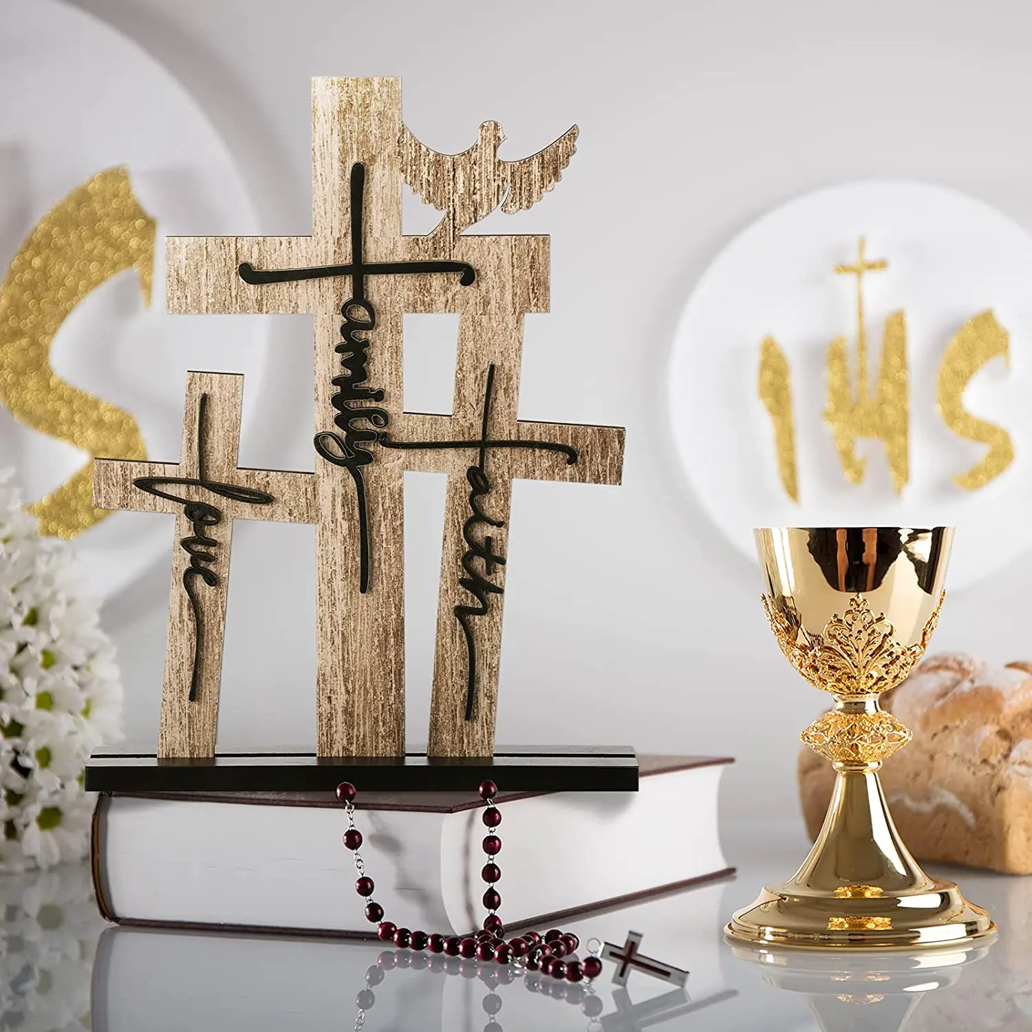 Christians Cross Ornament Decorative Wooden Wall Cross Sign Decor For