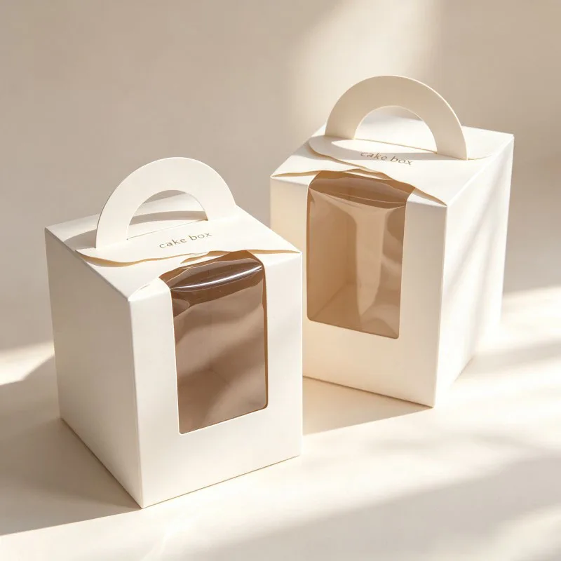 Boîtes à poignée triangulaire personnalisées avec logo du fabricant, boîtes d’emballage pour cupcakes de mariage (2, 4 ou 6 unités), boîte en papier pour cupcakes avec fenêtre transparente