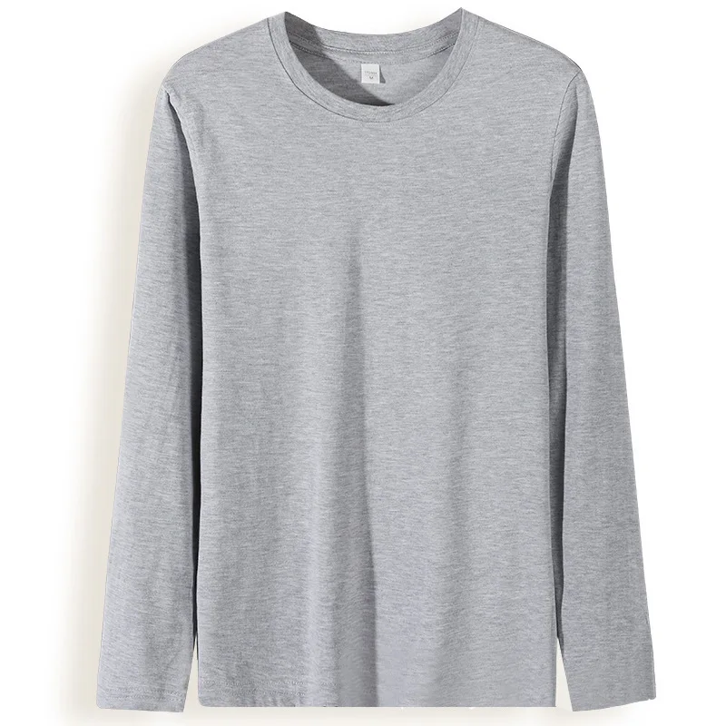 Visokokakovostna moška majica s polnimi rokavi, 100 % bombaž, navadna črna oblačila, modna moška zračna majica z okroglim izrezom in dolgimi rokavi, 694_voghion.com