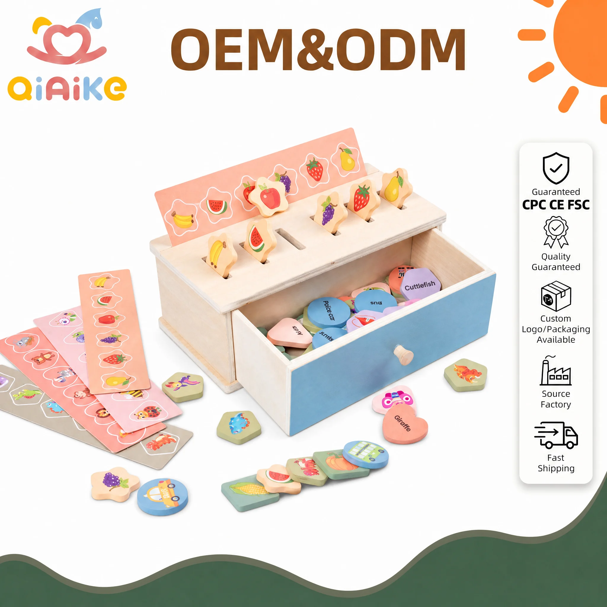 Boîte de tri en bois personnalisée – Jeu de classement Montessori pour le développement cognitif, l’apprentissage par association et le jeu éducatif avec tiroir, pour enfants âgés de 2 à 4 ans