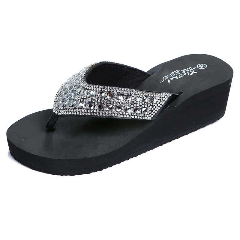 Tongs Femme Compensées à Paillettes - Talon Minceur, Semelle Antidérapante | Pour Plage, Intérieur, Extérieur - 4