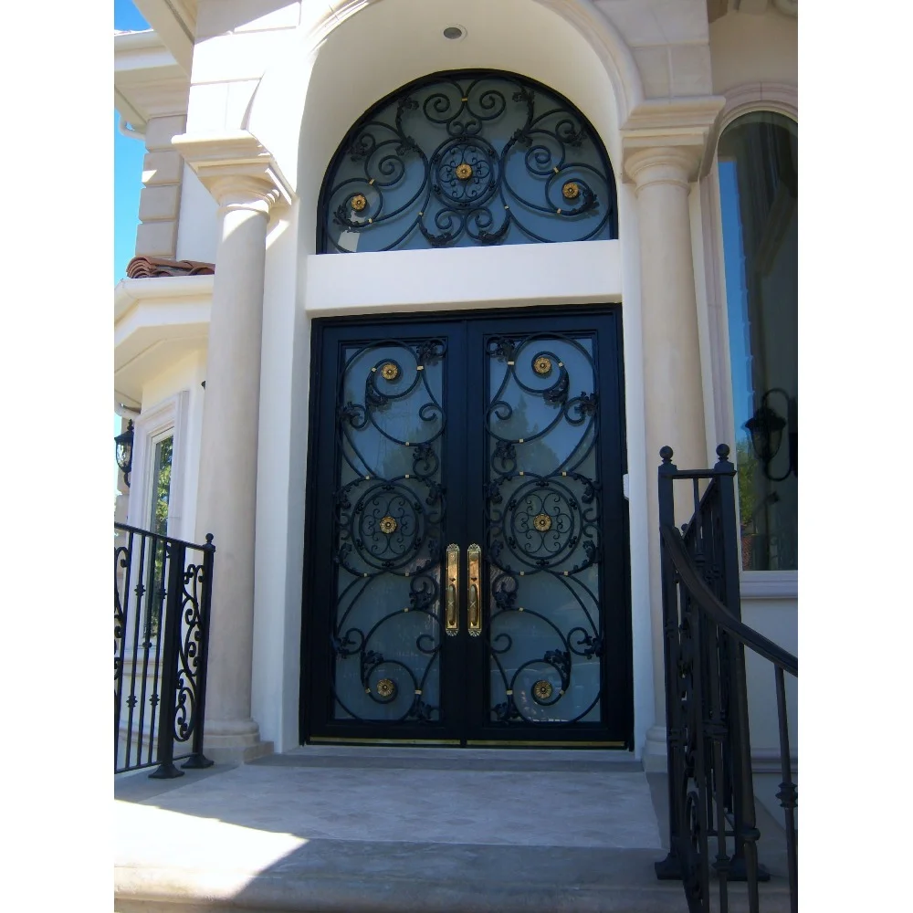 Modern Thin Profile Wrought Iron French Door Cheap Steel Window Grill Design