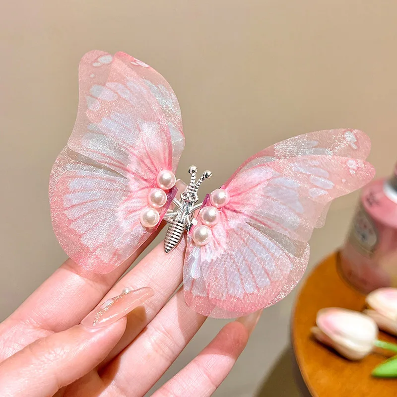 Butterfly Hair Clips Boho Big Pearl Green Butterfly Hair  display picture 1
