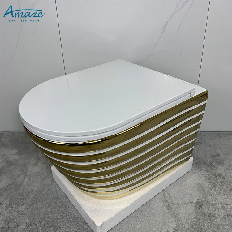 Modern good quality luxury style hide water tank bathroom wall mounted inodoro toilet bowl gild color ceramic wall hung toilet manufacture