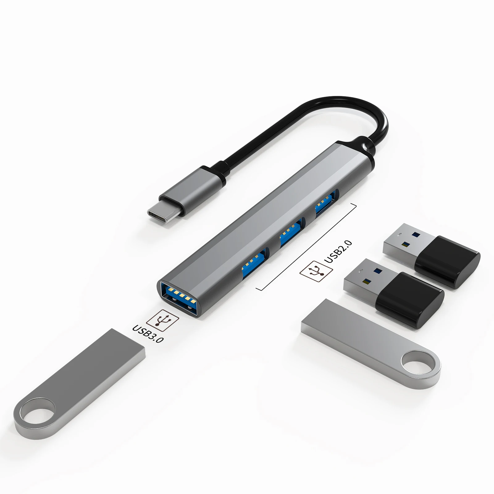 Концентратор type-c BASIX, Заводская поставка, PD3.0 4 in 1USB3.0 USB * 3 4 порта Type C на USB * 3 USB3.0 док-станция