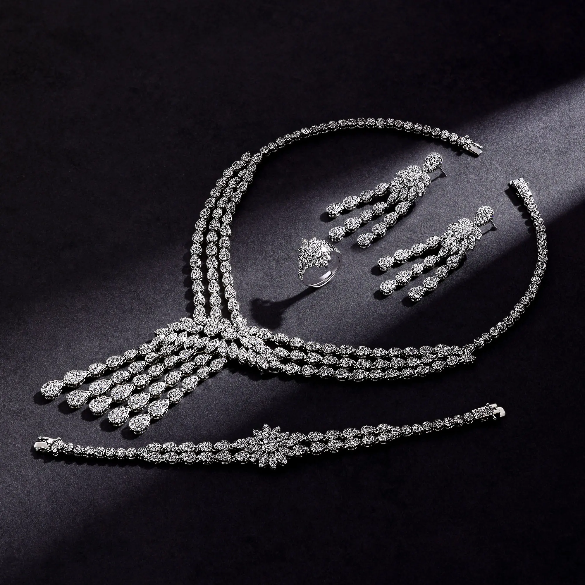 White Cubic Zircon Jewelry Set for Women Sparking Wedding 4pcs