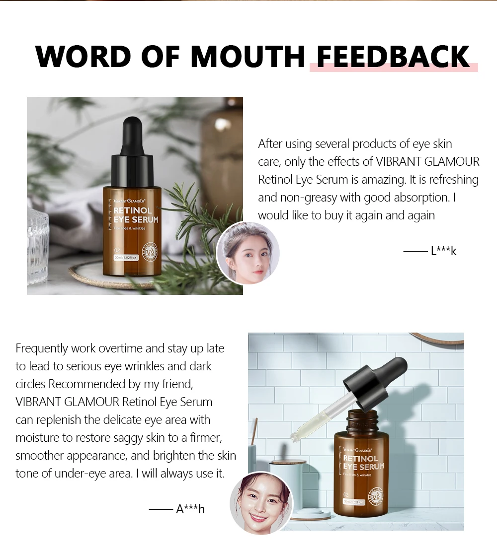 VIBRANT GLAMOUR Retinol Augenserum Feuchtigkeitsspendend Reduziert Feine Linien 30ML 10 STÜCK – Detail 10
