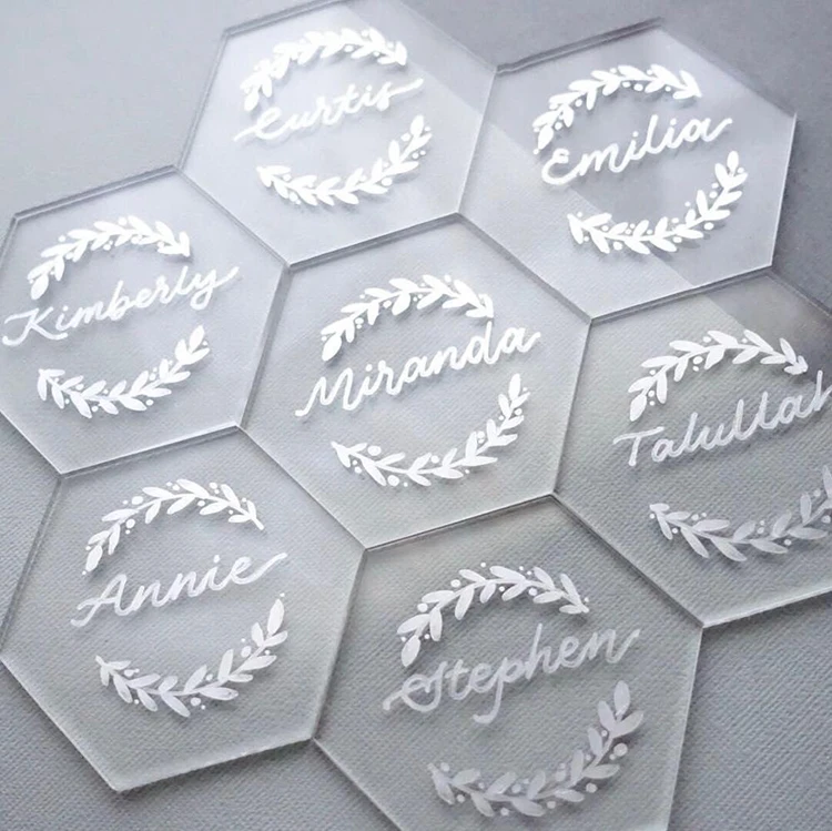 Engraved Clear Acrylic Wedding Octagon Coaster Place Card