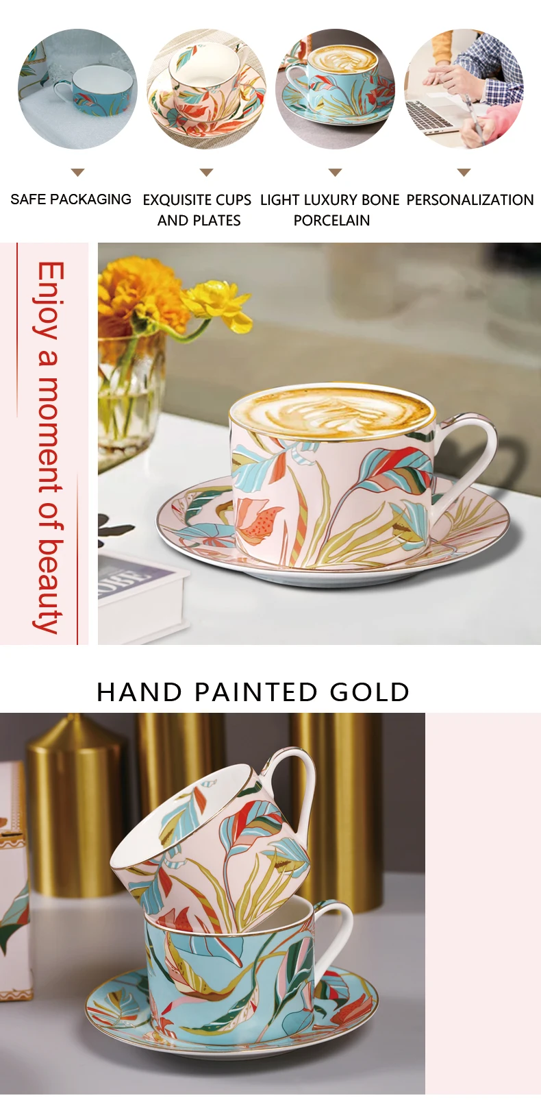 Ebullient wholesale tropical affair various colors glaze gloss bone china porcelain coffee cup and saucer factory