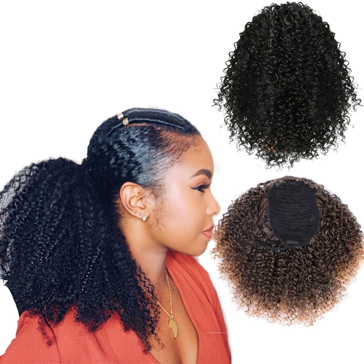 Drawstring Ponytail Afro Kinky Curly Ponytail Extension 8 Inch Synthetic Curly Ponytail Hair Heat Resistant Clip in