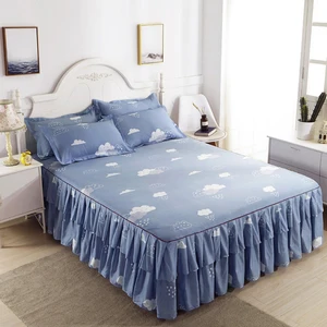 Hot Sale Luxury Bed Skirt Sheet Set Home Embroidery Floral Bed Skirt Bedsheets Sets