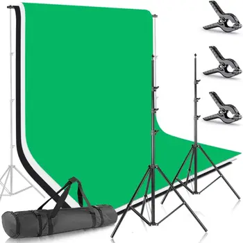 Neewer 8.5x10feet/2.6x3meters Background Stand Support System with 10x20ft/3x6M Backdrop (White,Black,Green) and Carry Bag for
