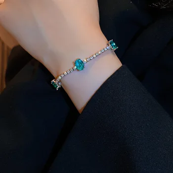 Korean Crystal Diamond Bracelet Blue Fashion Personality Design Bracelet Silver Plated CZ Gemstone Tennis Chain Bracelet