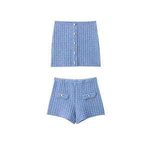 Dropshipping American Clothing Wholesale New Arrivals Two Piece Knitted Girls 2026 Shorts Set Women