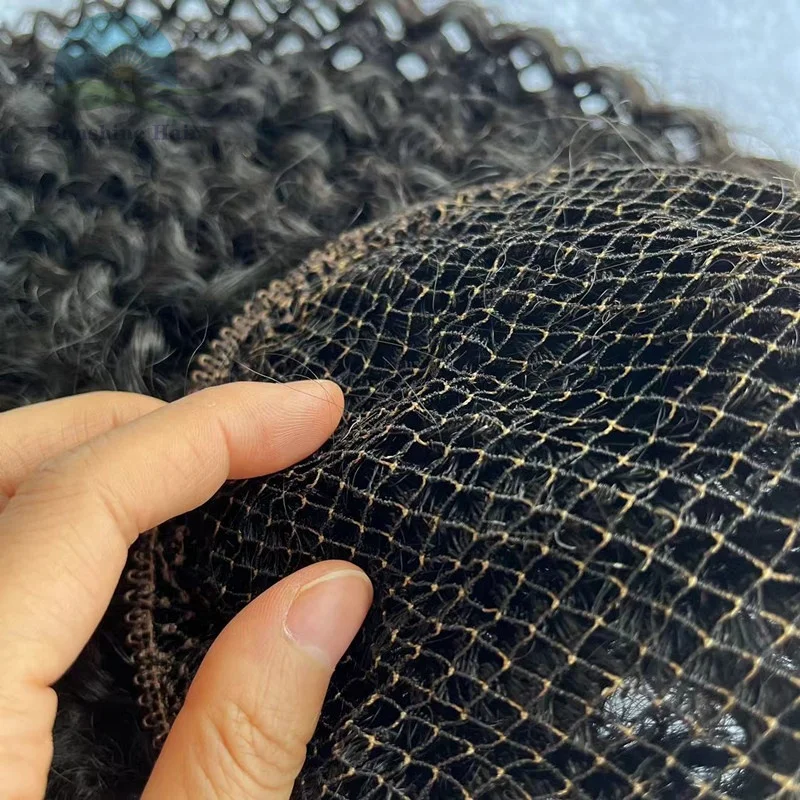 Afro Kinky Curl Fishnet Silk Microline Toupee 100% Remy Hair European Fine Curly Women's Hair Topper Natural Black