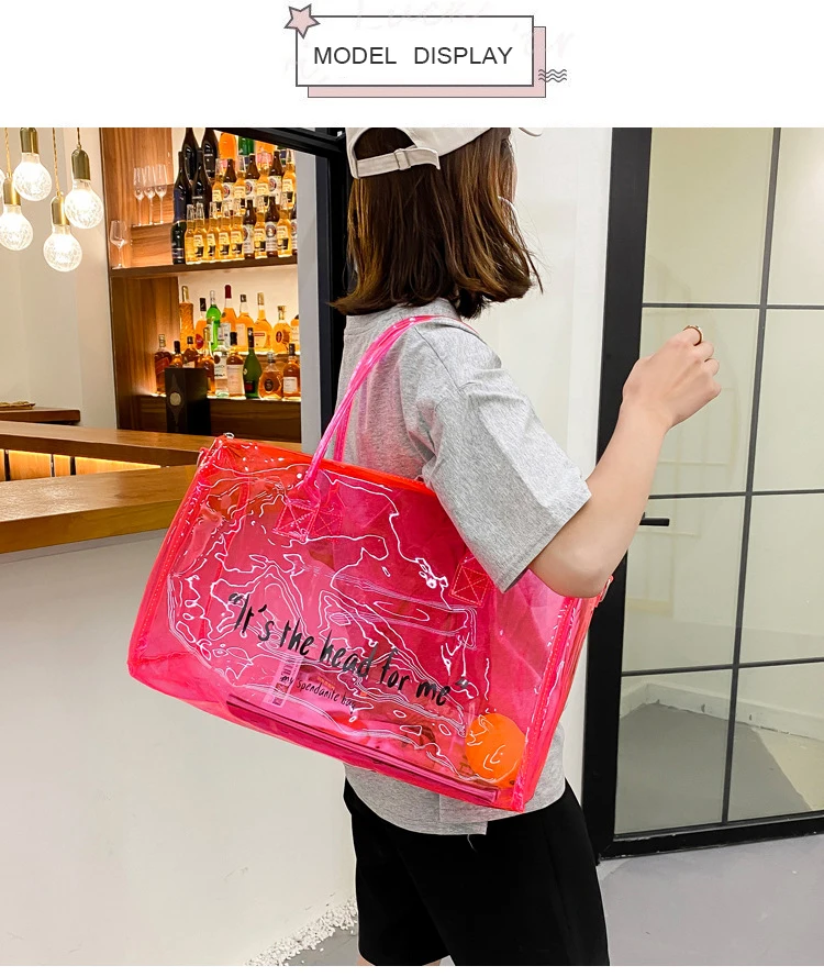  Clear Gym Bag for Women, Clear PVC Tote Bag Large Sports  Duffel Bag Bright Candy Color Jelly Bag with Durable Metal Zipper for Gym,  School, Travel, Beach Pink