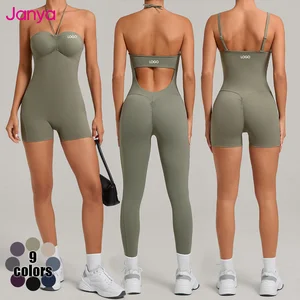 Janya Quick-Dry Two Ways Wear Gym Fitness Bodysuit Side Pockets Sleeveless Workout Romper One Piece Yoga Jumpsuit for Women