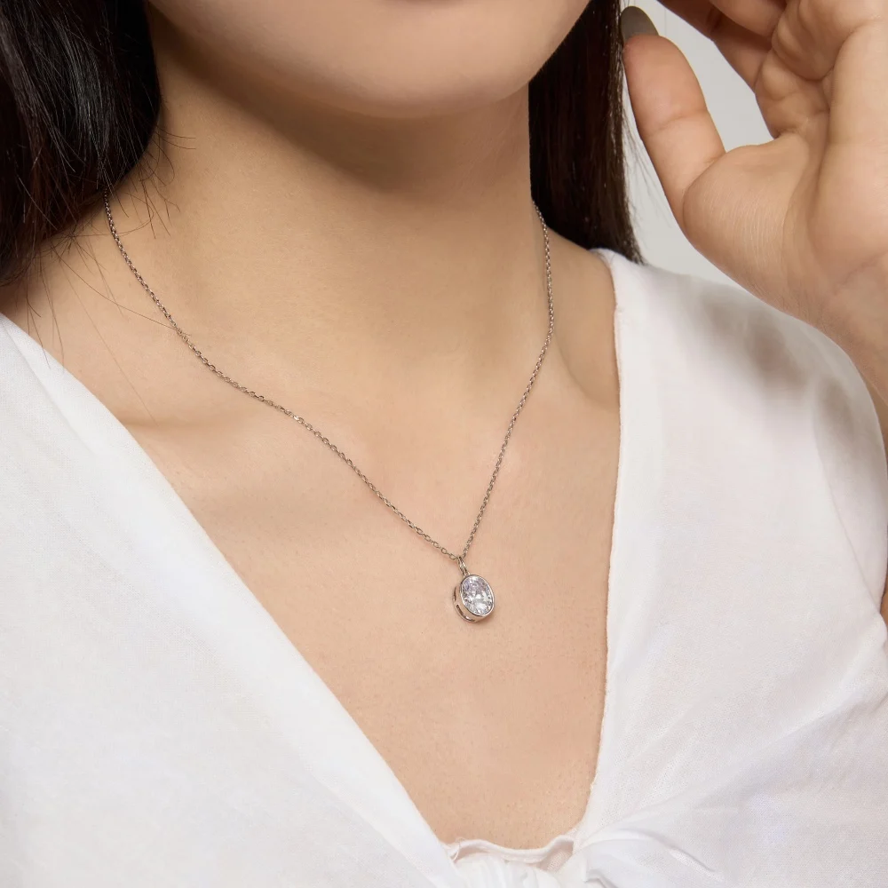 KAKODIY Dazzling 3ct Oval 5A Cubic Zirconia Solitaire Pendant Necklace, Rhodium Plated 18K Gold 925 Sterling Silver Chain detail 3
