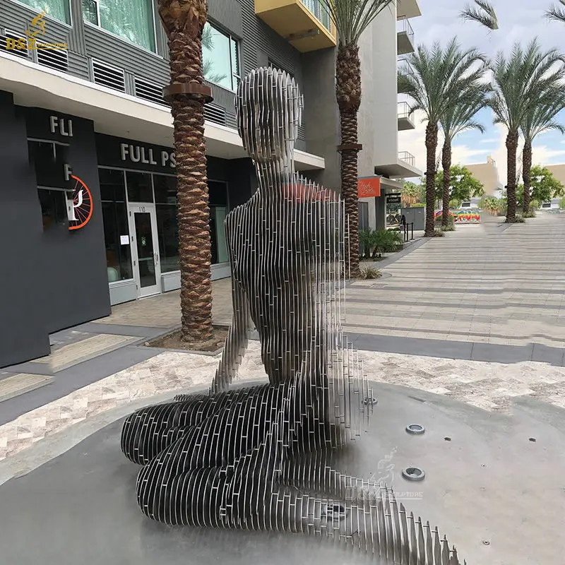 Famous Modern Disappear Abstract Stainless Steel Sitting Woman Human Figure Metal Art Sculptures