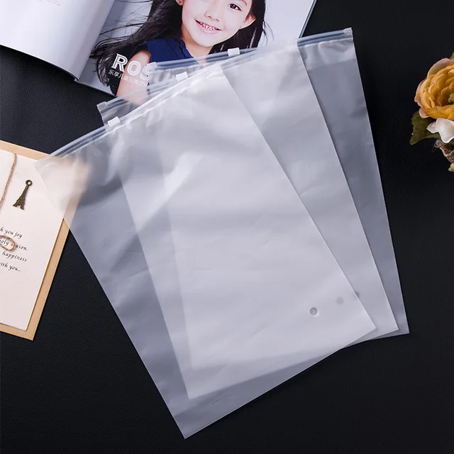 Custom Printed and Sized clear Frosted Plastic Self-sealing Zipper Bag Cosmetic Clothing Bag