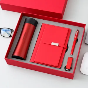 Wholesale Custom Logo Teachers' Day Gift Exquisite Gift Vacuum Water Bottle Flash Drive Pu Leather Notebook With Stationery Set