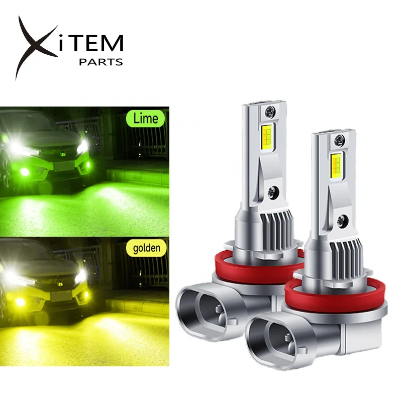 XITEM Dual Color Led Headlight Bulbs for Car Strobe 40W Fanless LED Fog Lights Lemon Yellow Green H7 H11 HB3 HB4