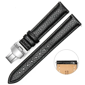 Manufacturer Custom Lychee Grain Soft Leather Double-sided Top Layer Cowhide Watch Strap 16/20/22/24mm Leather Watch Strap 18mm