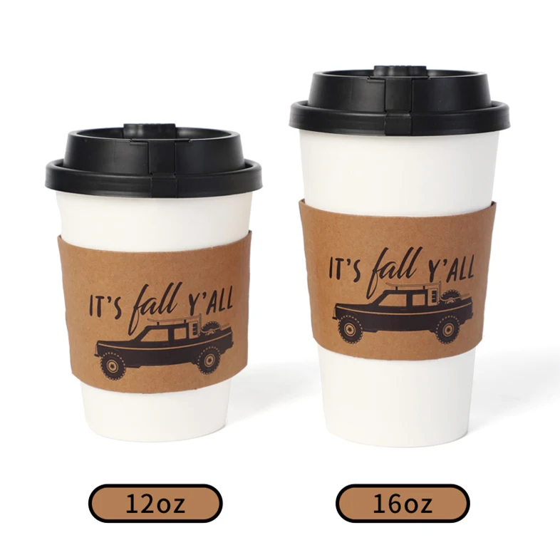 12 oz Disposable Custom Printed Logo Kraft Paper Coffee Cup Sleeve With Logo Biodegradable