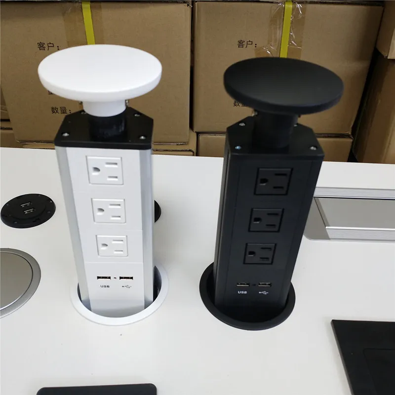 Hidden Automatic Tabletop Pop up Kitchen Manual Pull up Worktop USB Tower Socket with 3AC US Power Outlet 2usb Charging