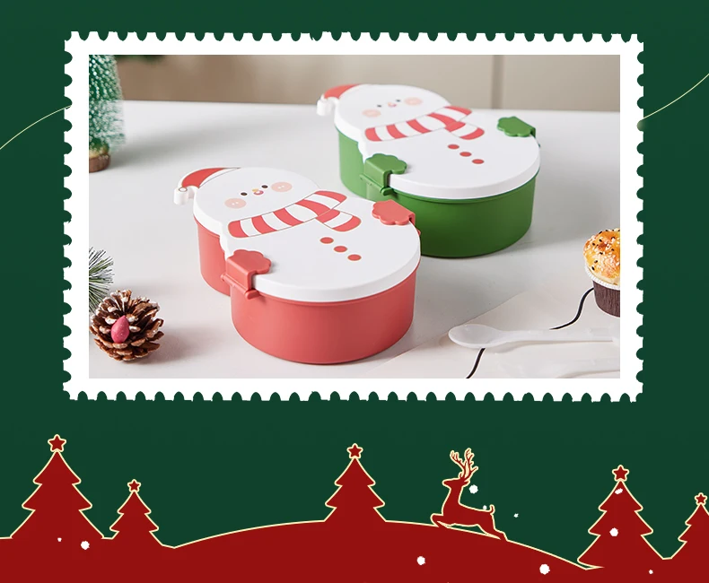 2023 Fashion Christmas Snowman Lunch Box Plastic Bento Box Food Container