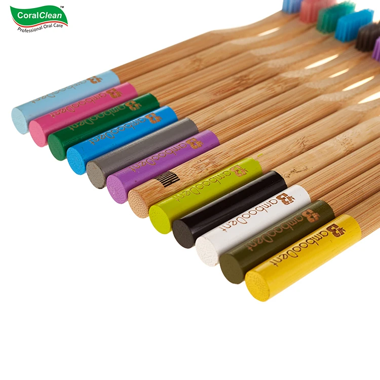CoralClean Engraving Printing Private Label Brand Names Round Handle Bamboo Natural Organic Economical Toothbrush