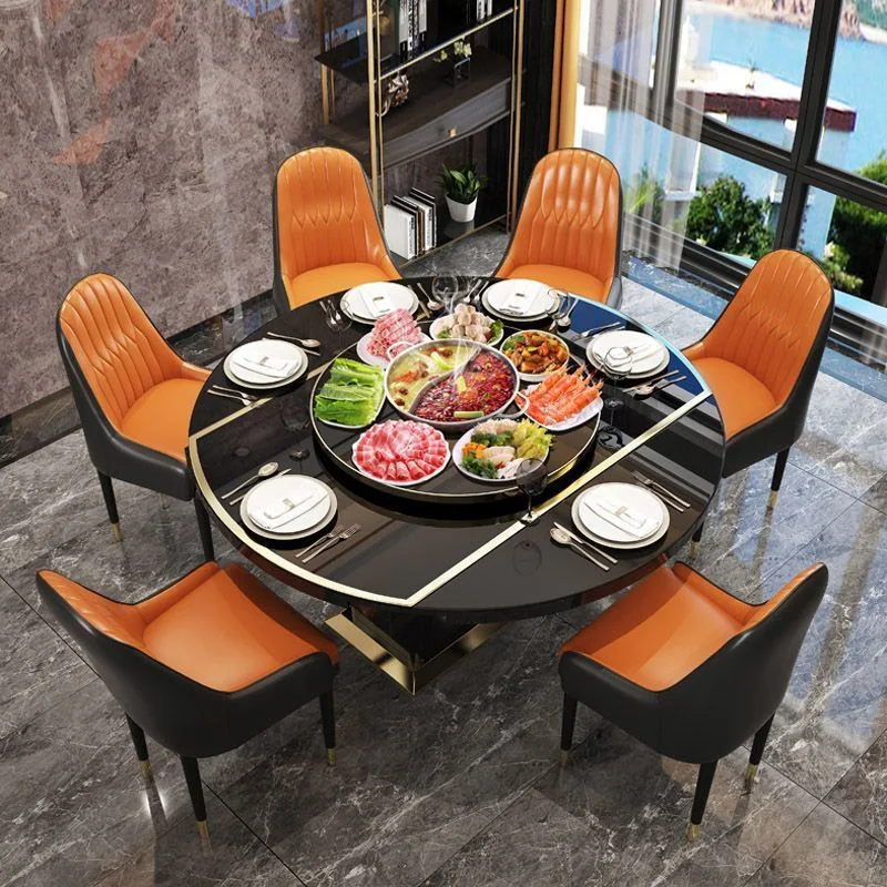 Customized Gold Luxury 8 Seater Modern Round Steel Dining Table Glass