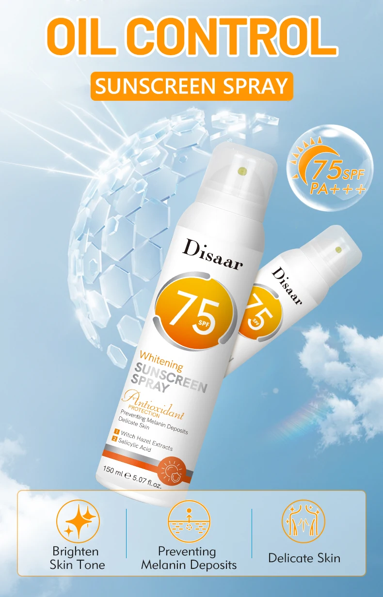 Salicylic Acid Uv Sunscreen Spray Spf 75 Sun Protection Moisturizer Oil Control Skin Glowing Sunscreen Face Mist Spray