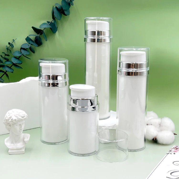 Skin care Packaging 50ml 80ml 100ml 120ml Aluminum Collar Airless Bottle Plastic Cosmetic Bottle