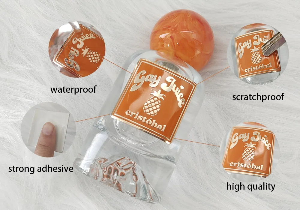 Custom Metal Gold Sticker For Bottle Embossed Bottle Label Logo Perfume