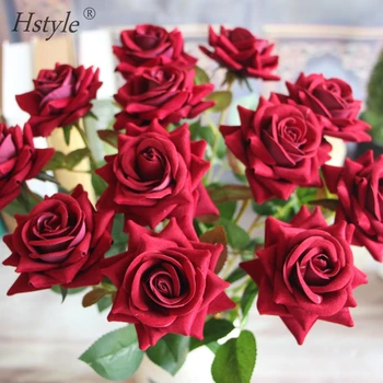 Single Real Touch Velvet Rose Flower Artificial Flowers Roses Silk Flowers Wedding FZH183