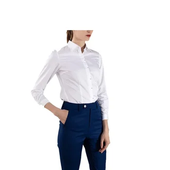 Custom High Quality White Silk Shirt Tops Lady Long Sleeve Office Satin Silk Blouse Working Corporate Uniforms Shirts Women